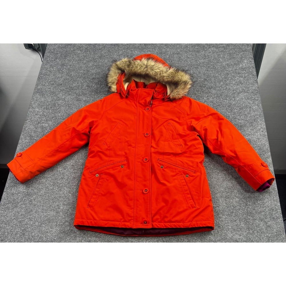 Lands End Squall Parka Orange Faux Fur Hood Winter Coat 443891 Women M L